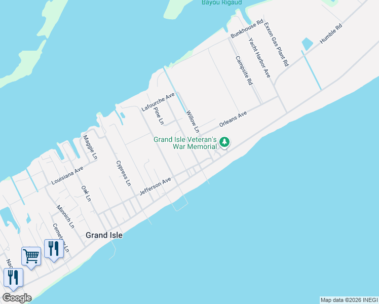 map of restaurants, bars, coffee shops, grocery stores, and more near 136-164 Pine Ln in Grand Isle