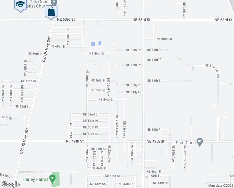 map of restaurants, bars, coffee shops, grocery stores, and more near 2258 Northeast 54th Place in Ocala