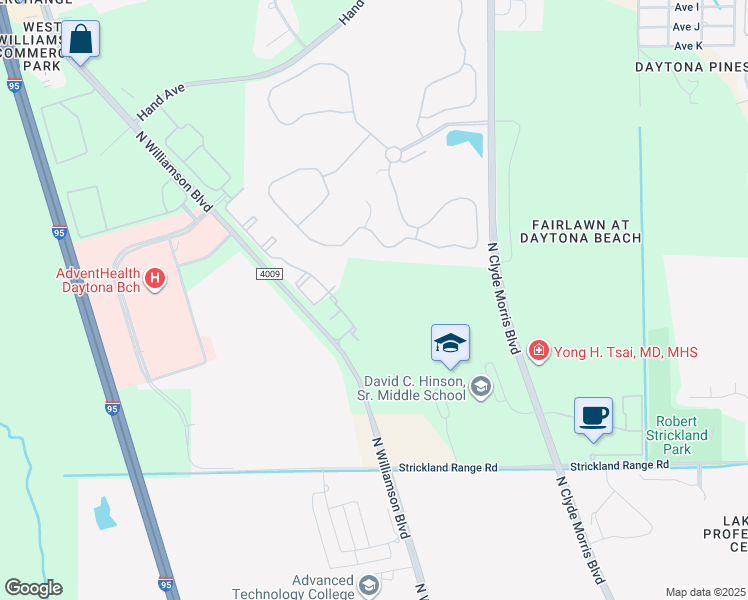 map of restaurants, bars, coffee shops, grocery stores, and more near 100-198 Deer Run Lake Drive in Ormond Beach
