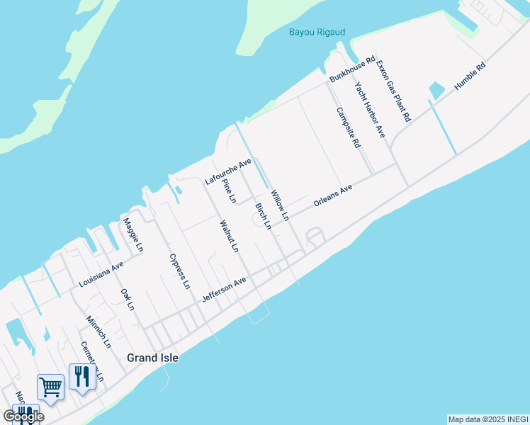 map of restaurants, bars, coffee shops, grocery stores, and more near 119 Birch Lane in Grand Isle