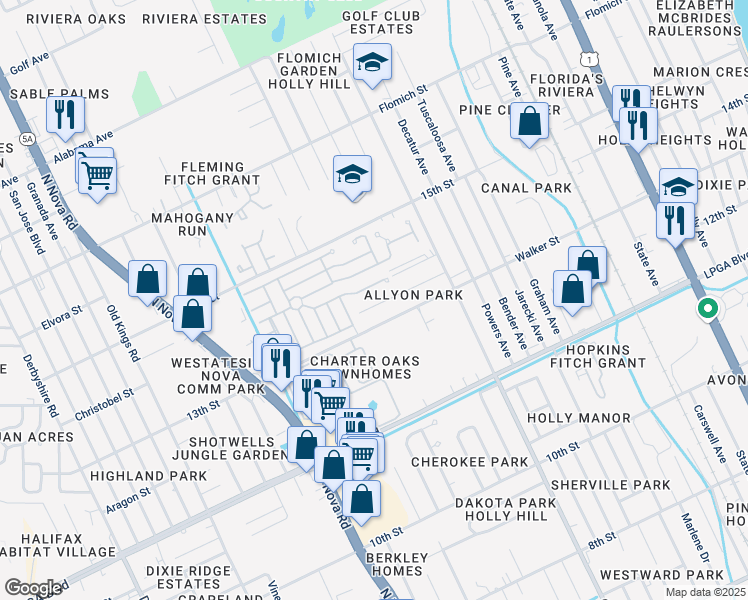 map of restaurants, bars, coffee shops, grocery stores, and more near 722 Unabelle Avenue in Daytona Beach