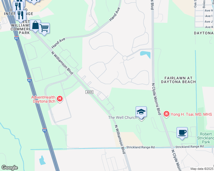 map of restaurants, bars, coffee shops, grocery stores, and more near 117 Deer Run Lake Drive in Ormond Beach