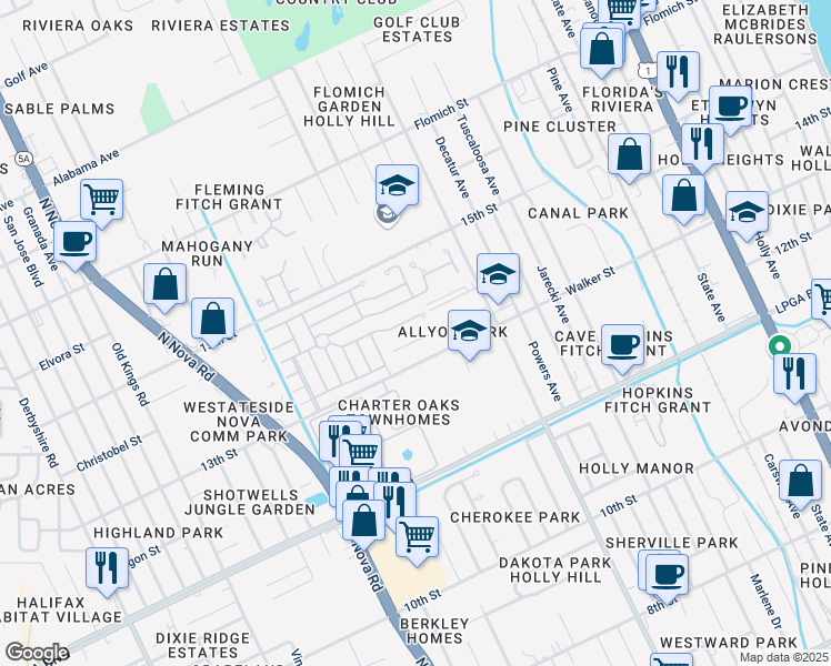 map of restaurants, bars, coffee shops, grocery stores, and more near 722 Unabelle Avenue in Daytona Beach