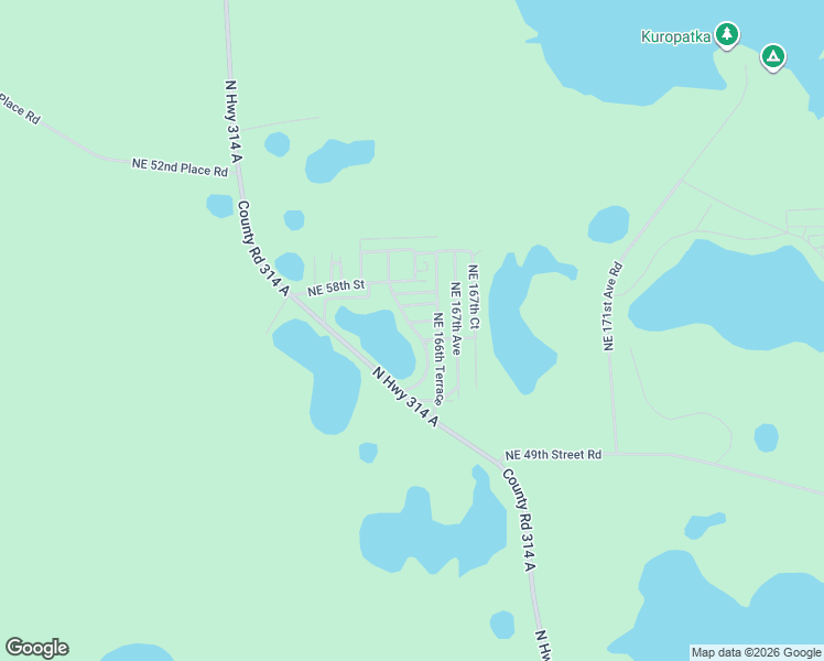 map of restaurants, bars, coffee shops, grocery stores, and more near 5650 Northeast 165th Terrace Road in Silver Springs
