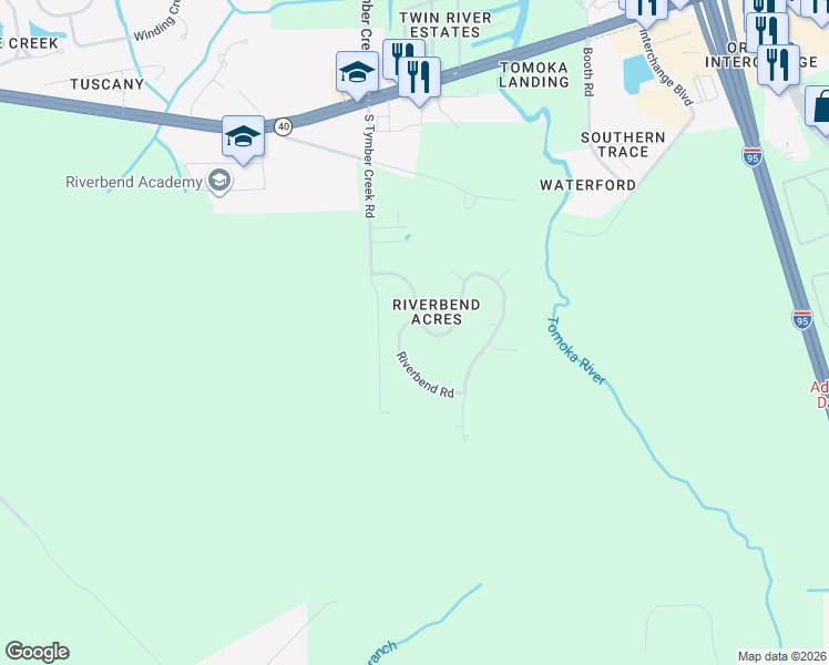 map of restaurants, bars, coffee shops, grocery stores, and more near 213 Riverbend Road in Ormond Beach