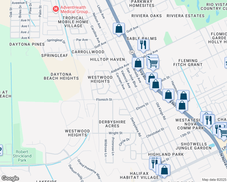 map of restaurants, bars, coffee shops, grocery stores, and more near 1414 Jackson Avenue in Daytona Beach