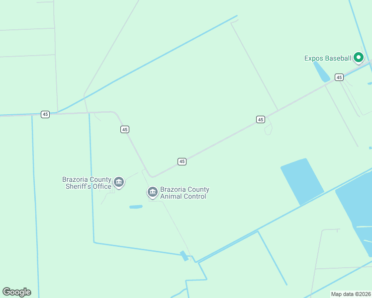 map of restaurants, bars, coffee shops, grocery stores, and more near County Road 45 in Angleton