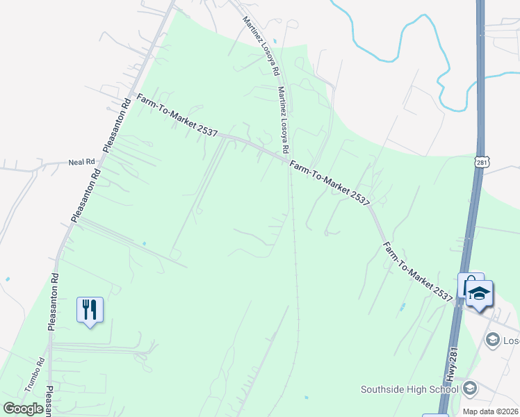 map of restaurants, bars, coffee shops, grocery stores, and more near 912 Farm-To-Market 2537 in San Antonio