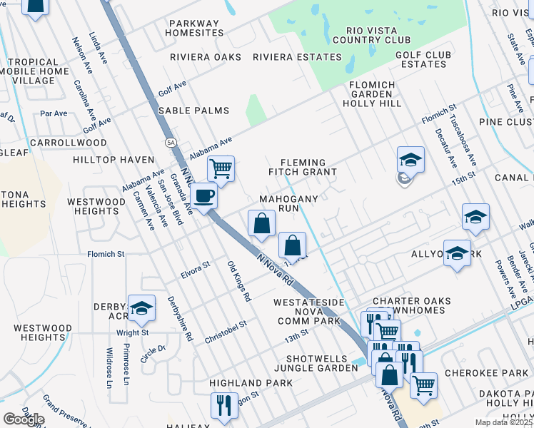map of restaurants, bars, coffee shops, grocery stores, and more near 1580 Hammock Drive in Daytona Beach