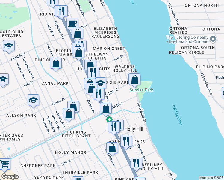 map of restaurants, bars, coffee shops, grocery stores, and more near 1200 Daytona Avenue in Daytona Beach