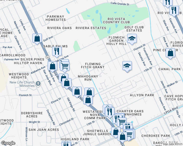 map of restaurants, bars, coffee shops, grocery stores, and more near 985 Flomich Street in Daytona Beach
