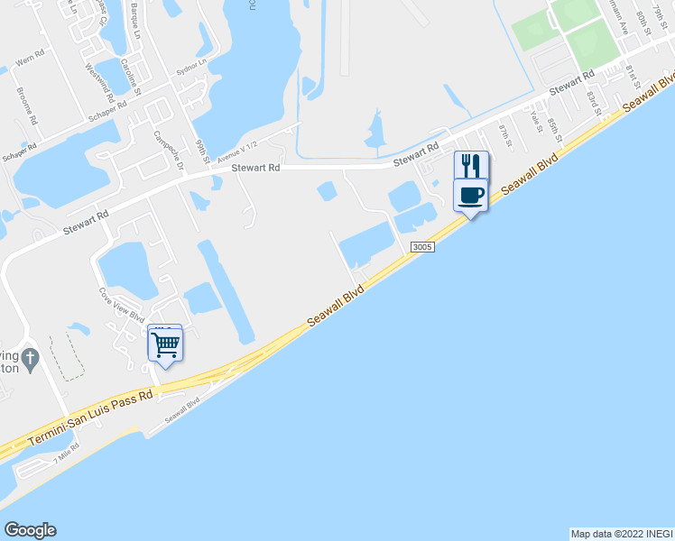 map of restaurants, bars, coffee shops, grocery stores, and more near in Galveston