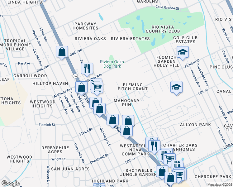 map of restaurants, bars, coffee shops, grocery stores, and more near 1698 Spring Garden Ct in Holly Hill