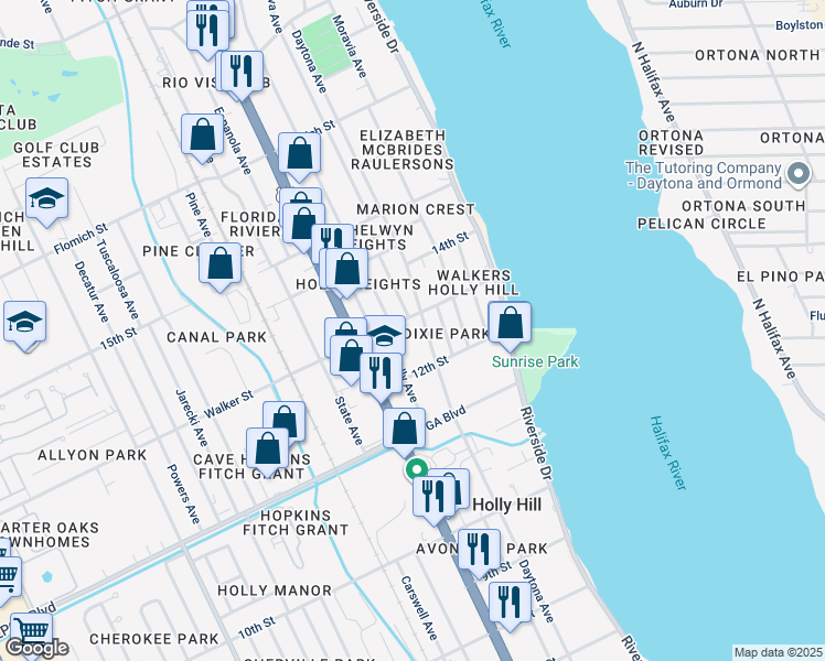 map of restaurants, bars, coffee shops, grocery stores, and more near 1238 Daytona Avenue in Daytona Beach