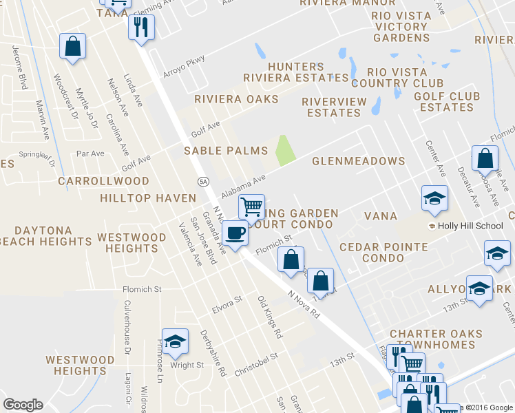 map of restaurants, bars, coffee shops, grocery stores, and more near 1969 Charleston House Way in Holly Hill