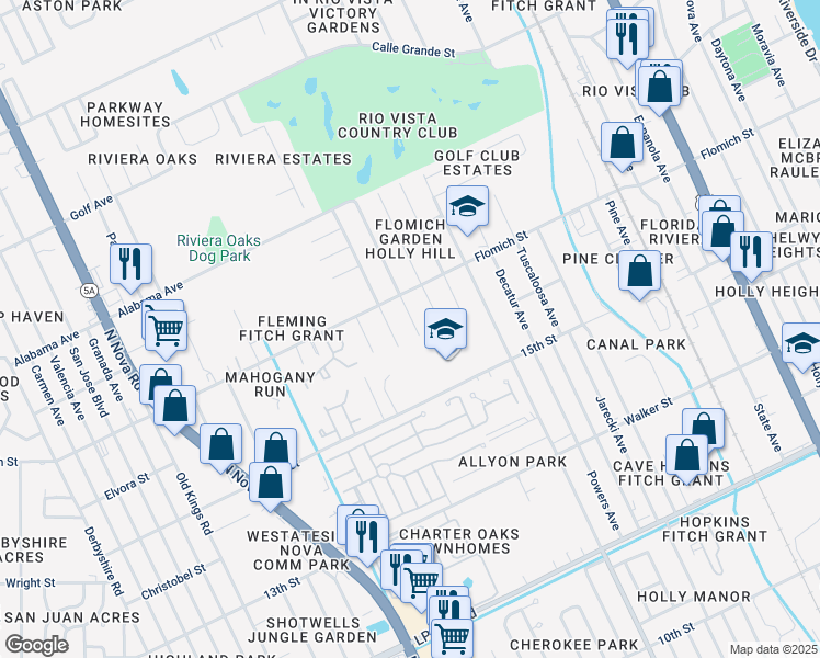 map of restaurants, bars, coffee shops, grocery stores, and more near 1584 Selma Avenue in Daytona Beach