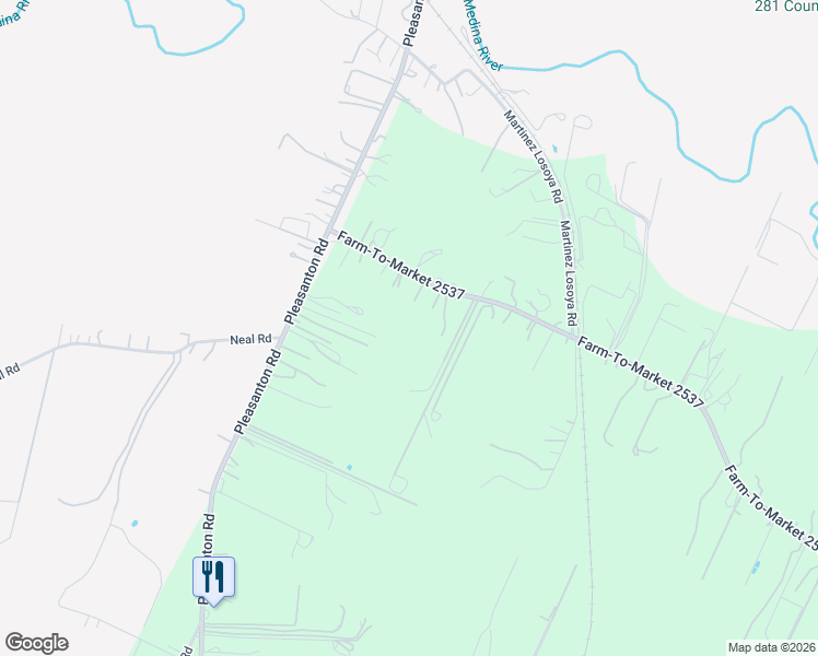 map of restaurants, bars, coffee shops, grocery stores, and more near 664 Farm-To-Market 2537 in San Antonio