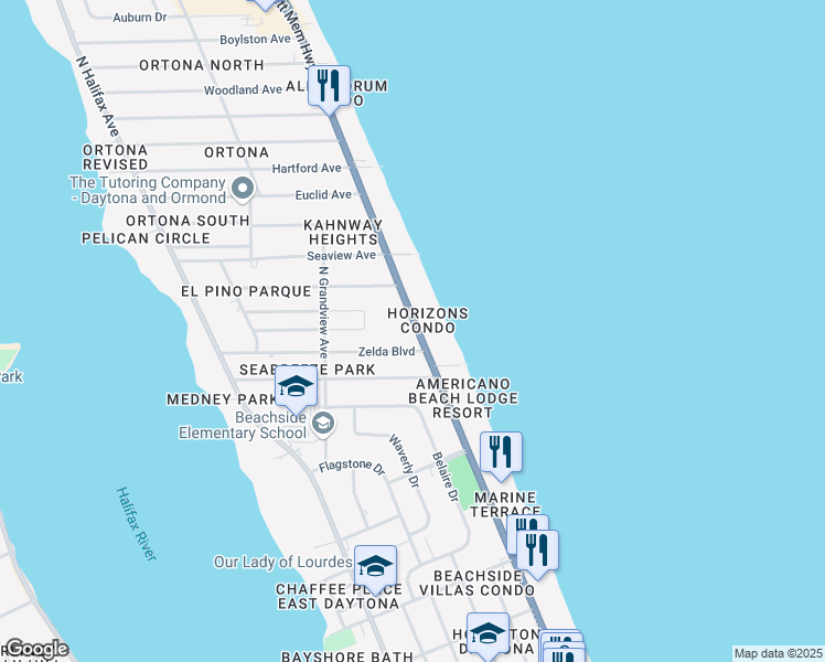 map of restaurants, bars, coffee shops, grocery stores, and more near in Daytona Beach