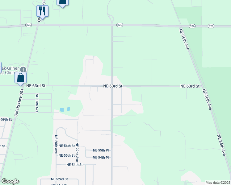 map of restaurants, bars, coffee shops, grocery stores, and more near 6240 Northeast 26th Avenue in Ocala