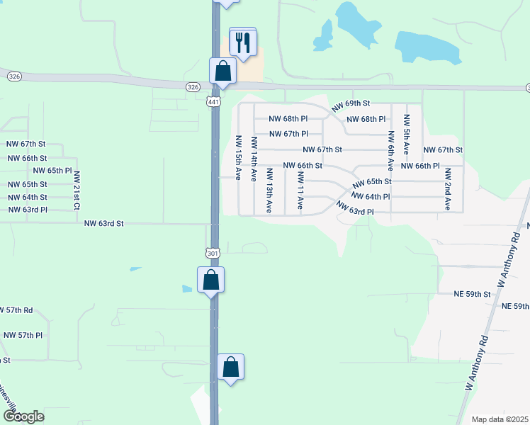map of restaurants, bars, coffee shops, grocery stores, and more near 6300 Northwest 13th Avenue in Ocala