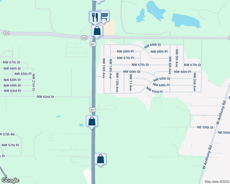 map of restaurants, bars, coffee shops, grocery stores, and more near 6300 Northwest 13th Avenue in Ocala