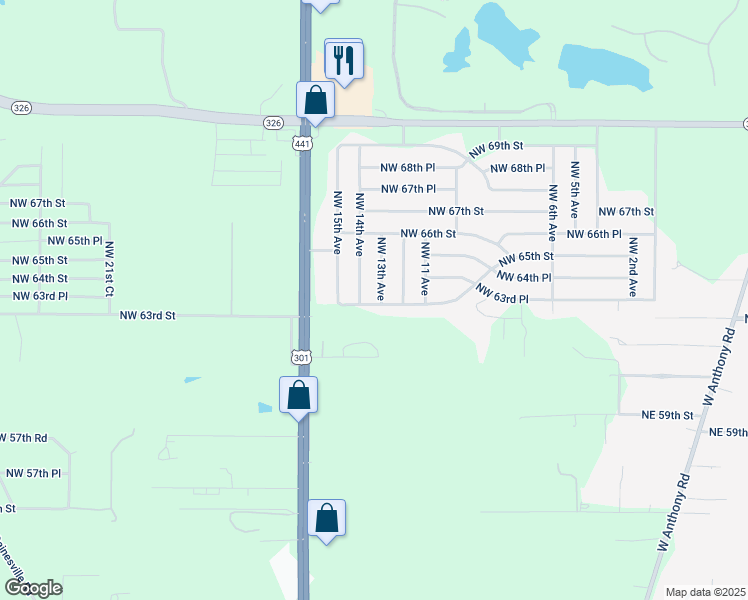 map of restaurants, bars, coffee shops, grocery stores, and more near 6300 Northwest 13th Avenue in Ocala
