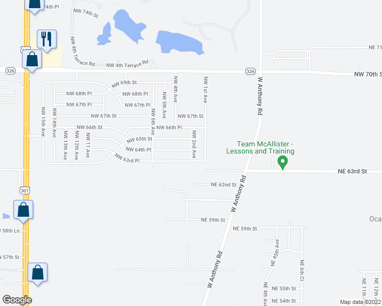 map of restaurants, bars, coffee shops, grocery stores, and more near 200 Northwest 64th Place in Ocala