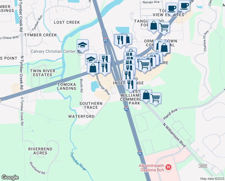 map of restaurants, bars, coffee shops, grocery stores, and more near West Granada Boulevard in Ormond Beach