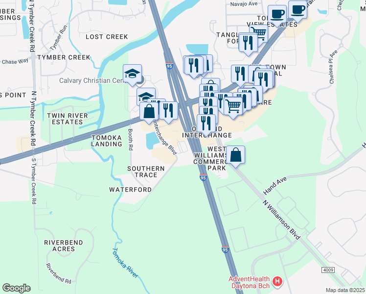 map of restaurants, bars, coffee shops, grocery stores, and more near in Ormond Beach