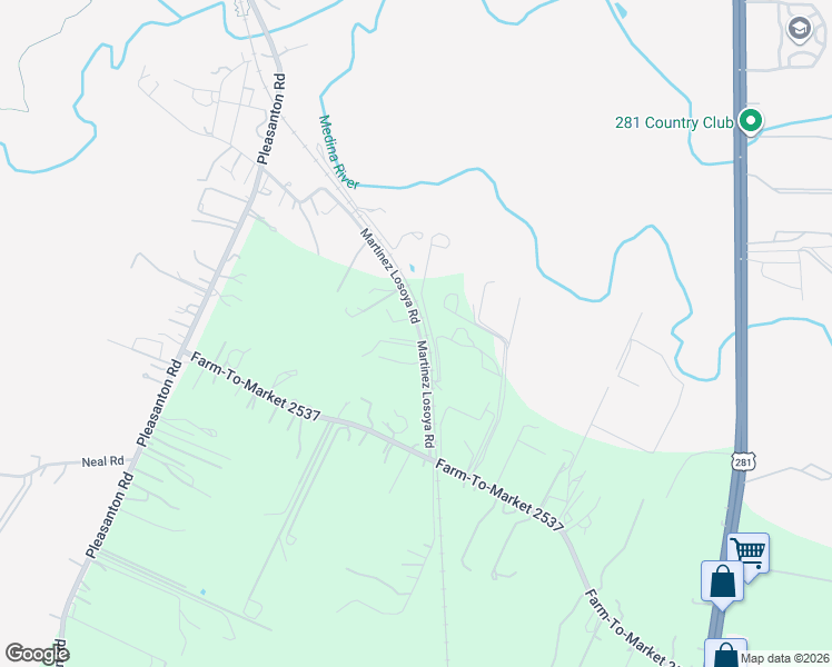 map of restaurants, bars, coffee shops, grocery stores, and more near 17115 Martinez Losoya Road in San Antonio