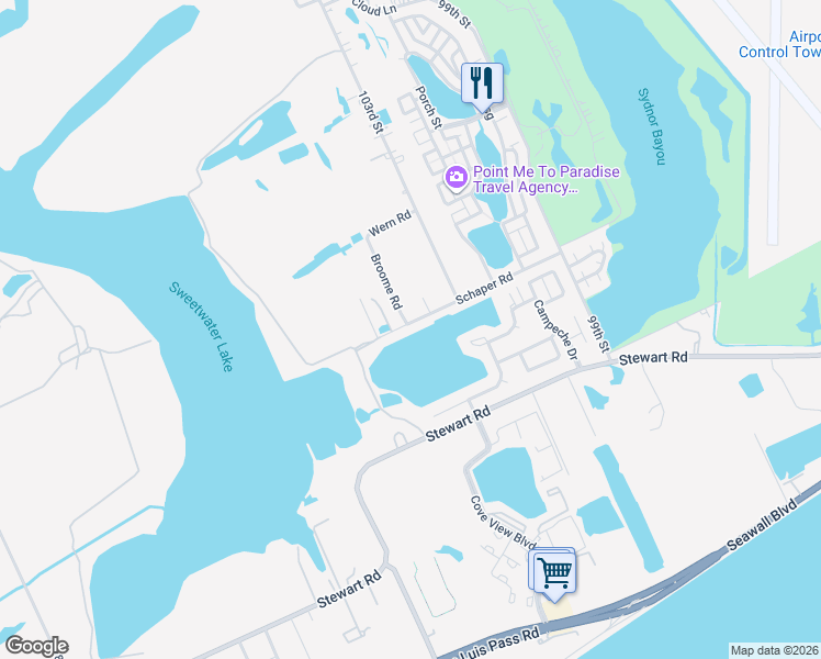 map of restaurants, bars, coffee shops, grocery stores, and more near 10425 Schaper Road in Galveston