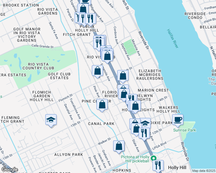 map of restaurants, bars, coffee shops, grocery stores, and more near 1541 State Avenue in Daytona Beach