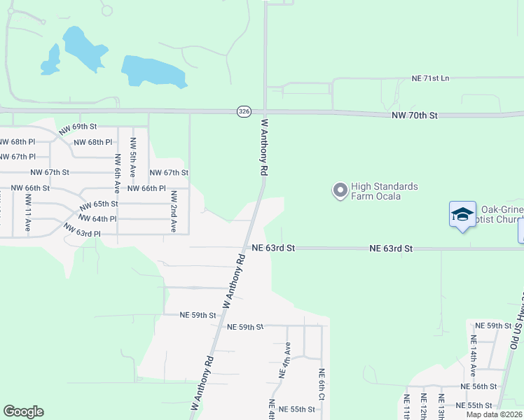 map of restaurants, bars, coffee shops, grocery stores, and more near 6497 West Anthony Road in Ocala