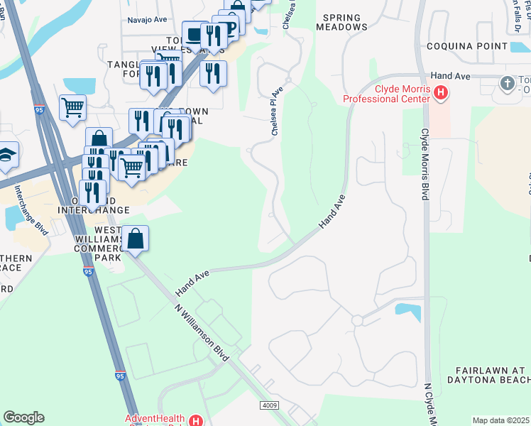 map of restaurants, bars, coffee shops, grocery stores, and more near 474 Chelsea Pl Ave in Ormond Beach