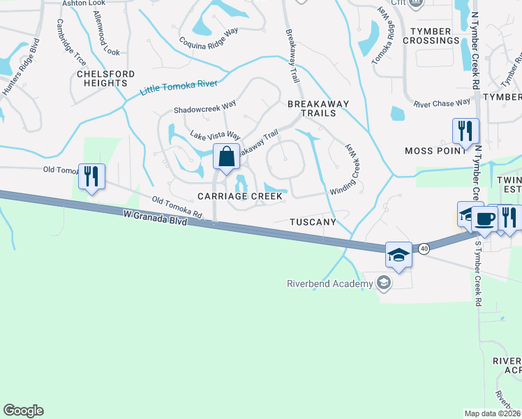 map of restaurants, bars, coffee shops, grocery stores, and more near 47 Carriage Creek Way in Ormond Beach