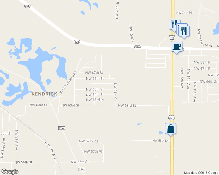 map of restaurants, bars, coffee shops, grocery stores, and more near 2201 Northwest 65th Street in Ocala