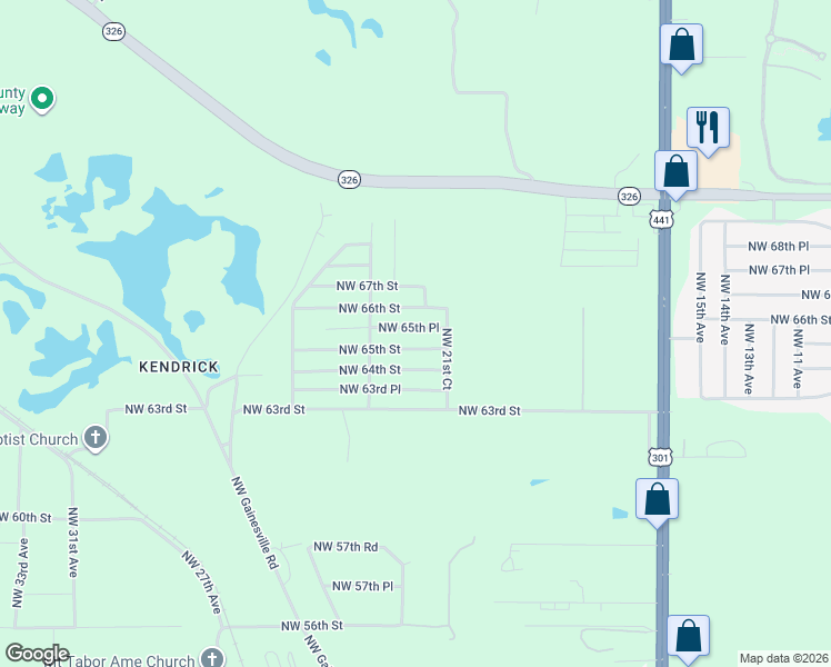 map of restaurants, bars, coffee shops, grocery stores, and more near 2201 Northwest 65th Street in Ocala