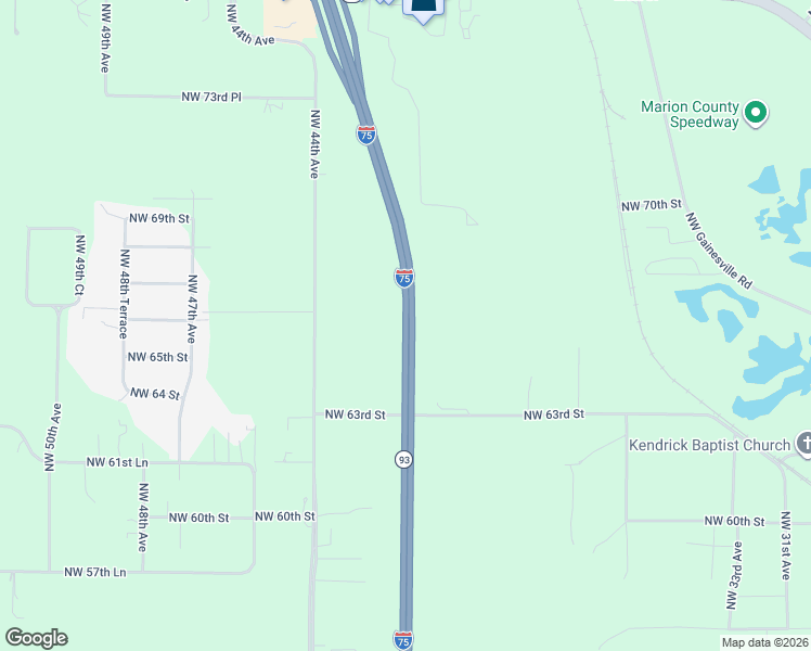 map of restaurants, bars, coffee shops, grocery stores, and more near Interstate 75 in Ocala