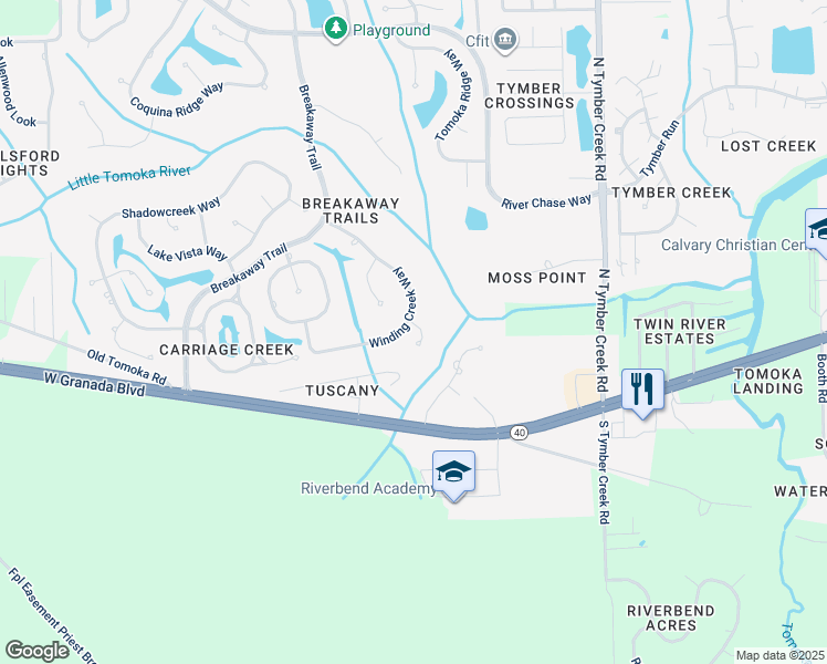 map of restaurants, bars, coffee shops, grocery stores, and more near 1 Creek View Way in Ormond Beach