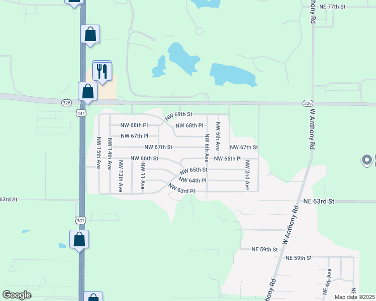 map of restaurants, bars, coffee shops, grocery stores, and more near 780 Northwest 67th Street in Ocala