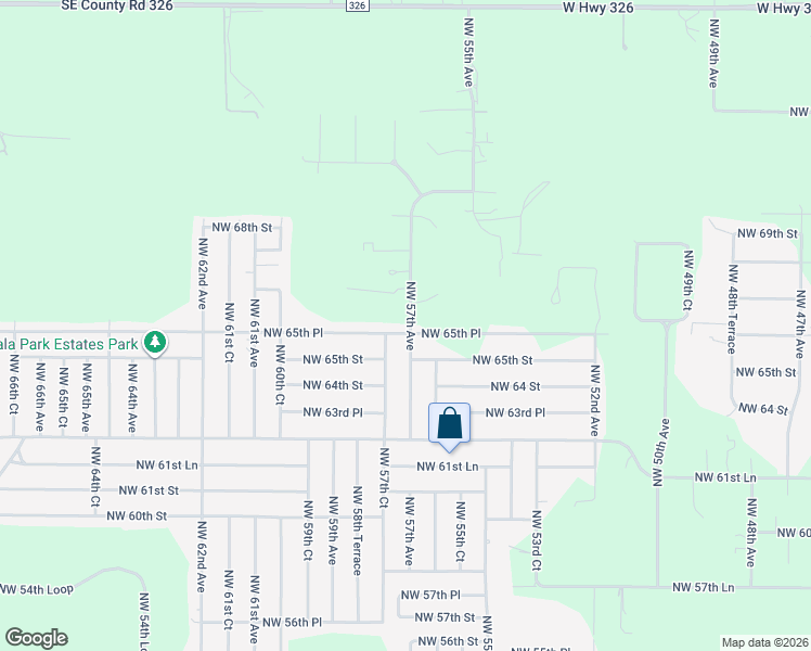 map of restaurants, bars, coffee shops, grocery stores, and more near 6590 Northwest 57th Avenue in Ocala