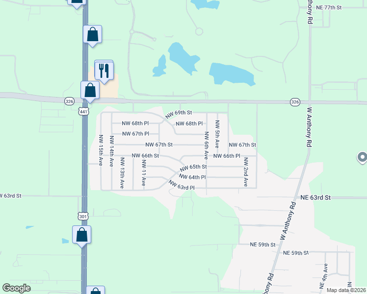 map of restaurants, bars, coffee shops, grocery stores, and more near 780 Northwest 67th Street in Ocala