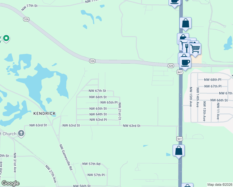 map of restaurants, bars, coffee shops, grocery stores, and more near 2200 Northwest 67th Street in Ocala