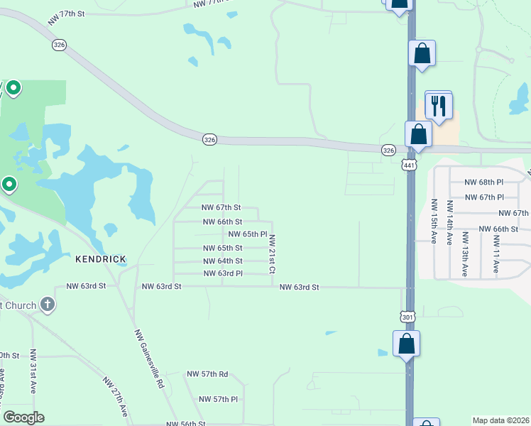 map of restaurants, bars, coffee shops, grocery stores, and more near 2200 Northwest 67th Street in Ocala