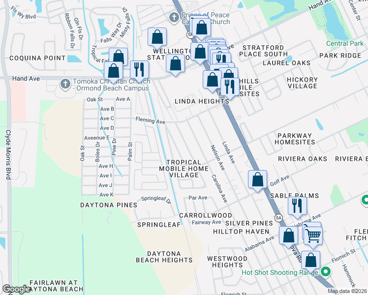 map of restaurants, bars, coffee shops, grocery stores, and more near 1971 Myrtle Jo Drive in Ormond Beach
