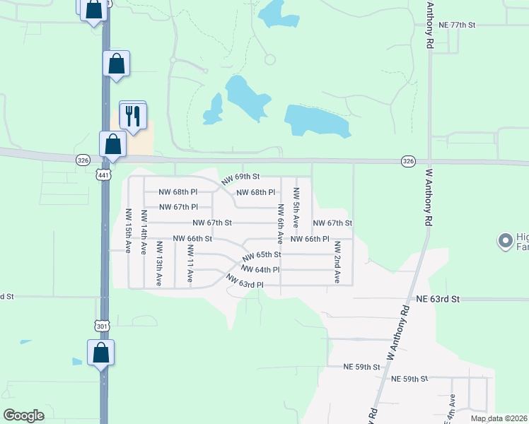 map of restaurants, bars, coffee shops, grocery stores, and more near 780 Northwest 68th Place in Ocala