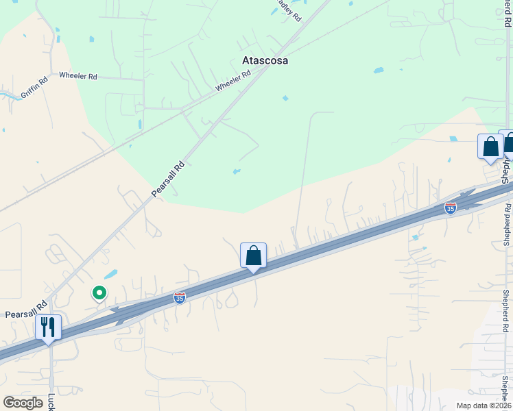 map of restaurants, bars, coffee shops, grocery stores, and more near 12330 Pearsall Road in Atascosa