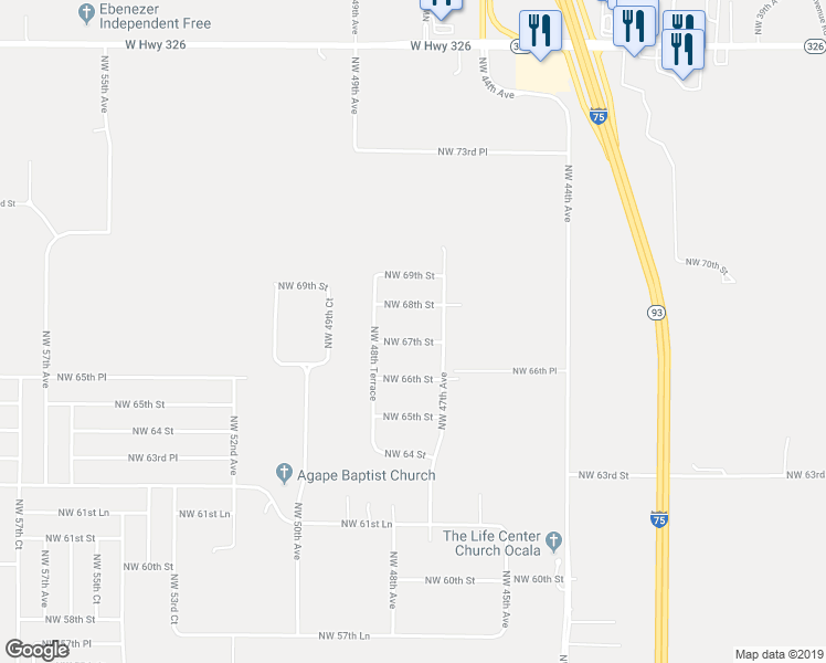 map of restaurants, bars, coffee shops, grocery stores, and more near 4751 Northwest 67th Street in Ocala