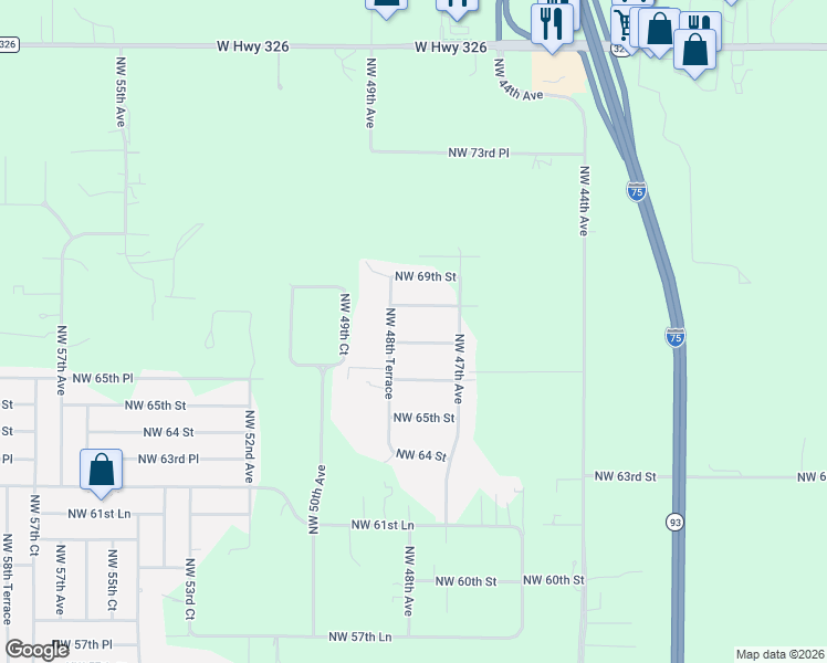map of restaurants, bars, coffee shops, grocery stores, and more near 4751 Northwest 67th Street in Ocala