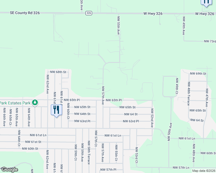 map of restaurants, bars, coffee shops, grocery stores, and more near 6701 Northwest 57th Avenue in Ocala